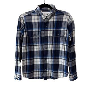 Old Navy Flannel Plaid Button Down Long Sleeve Shirt Blue White Size XL Boys